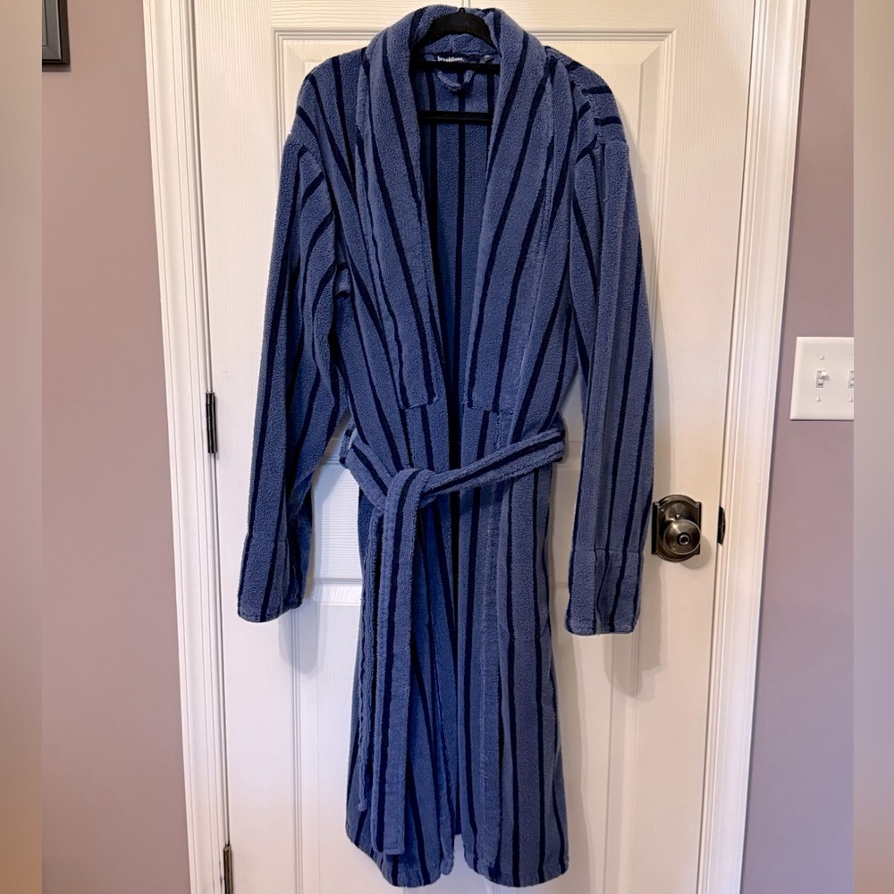 Brooklinen Super Plush Robe - Striped Coastal Tide, XL